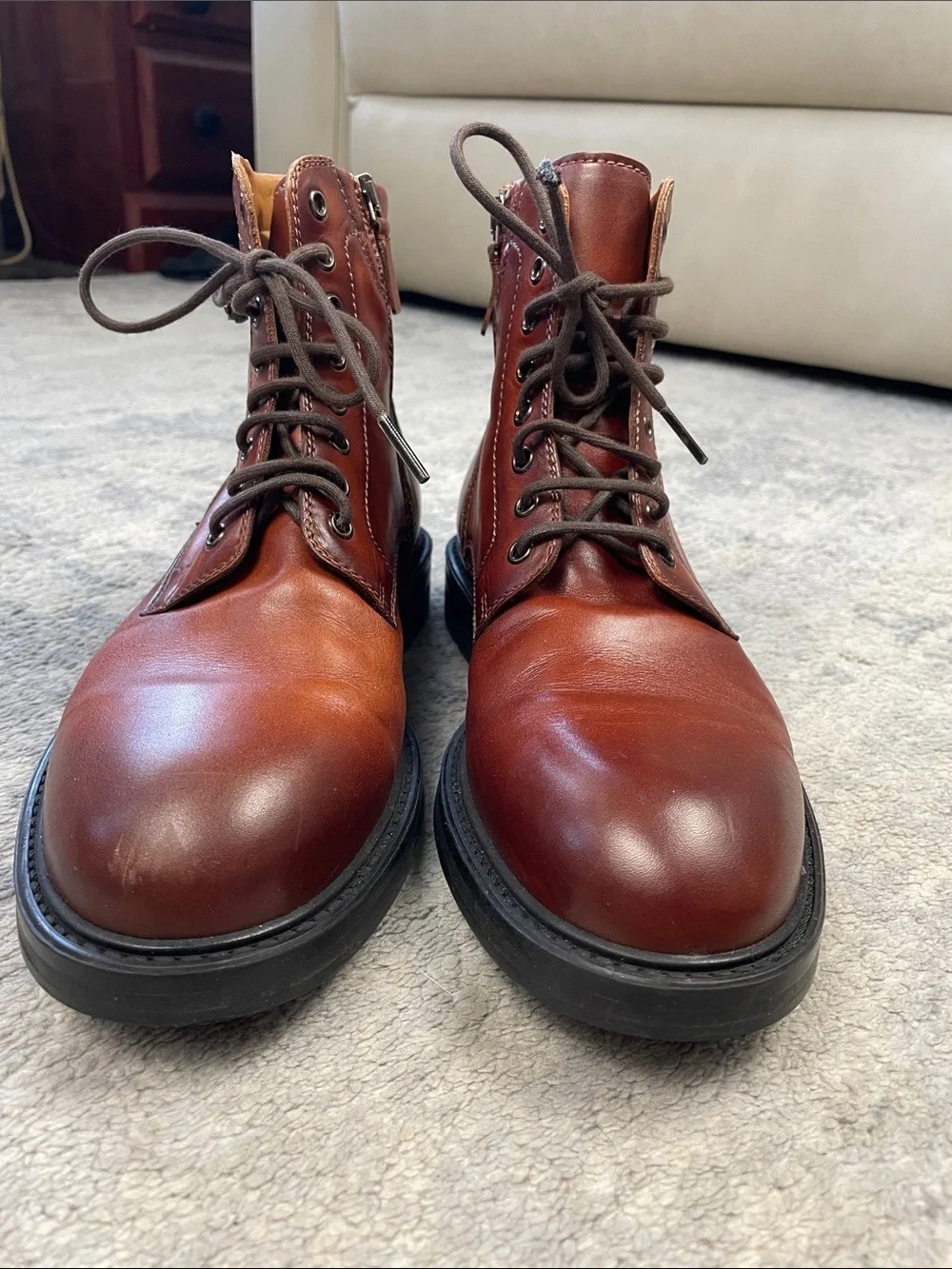 Magnanni Grayson Lace Up Combat Boots Distressed Cognac Brown Sz 7